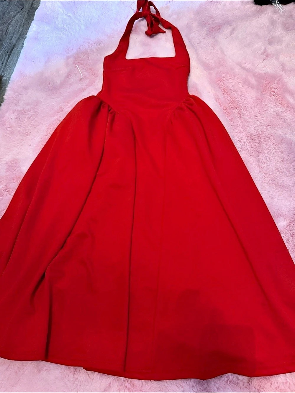 Halter Midi Dress in Red Like New